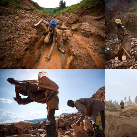 Tantalum and niobium ore is processed by manual process somewhere in Africa